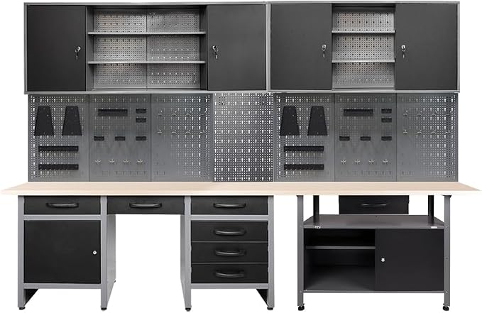 JZD Metal Storage Organization System, Wall Mount Tool Cabinets, Wood Tabletop by JZD