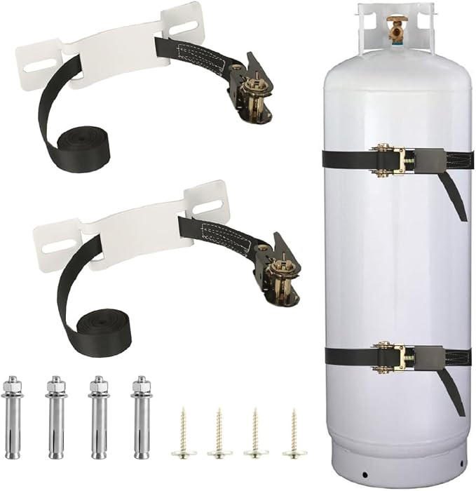 Propane Tank Holder ，Cylinder Wall Mounted Brackets, Ratchet Straps（6.6ft ） by MROUDELUO