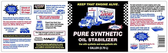 Lucas Oil Motor Additive, Pure Synthetic Oil Stabilizer, 1 gal Jug - Image 2