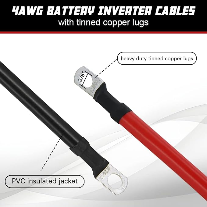 4 AWG Battery Cable 2FT 4 Gauge Pure Copper Battery Inverter Cables - Image 2