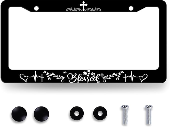 Blessed License Plate Frame Christian License Plate Stainless Steel Funny by MUAWUOIK