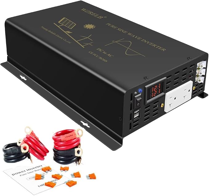 WZRELB 2500W Pure Sine Wave Power Inverter 12VDC to 120VAC 60HZ Dual AC Outlets - Image 2