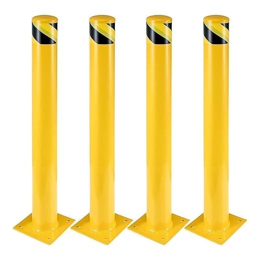 4 Pcs Safety Bollard, 42 Inch High Heavy-Duty Yellow Safety Bollard Steel Posts by CuisinAid
