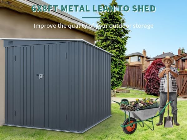LANTRO JS 6x8FT Metal Outdoor Storage Shed, Garden Tool Shed Without Floor - Image 3