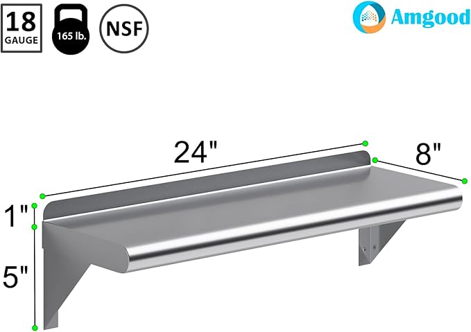AmGood 24" Long X 8" Deep Stainless Steel Wall Shelf | NSF Certified | - Image 3