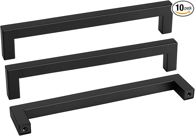 Goldenwarm 10 Pack Black Square Bar Cabinet Pull Drawer Handle Stainless Steel by goldenwarm