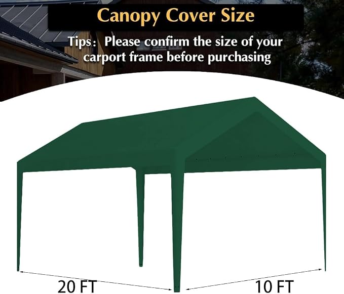 Rutile 10 x 20 FT Carport Replacement Cover, Heavy Duty Car Tarp Canopy Tent - Image 5