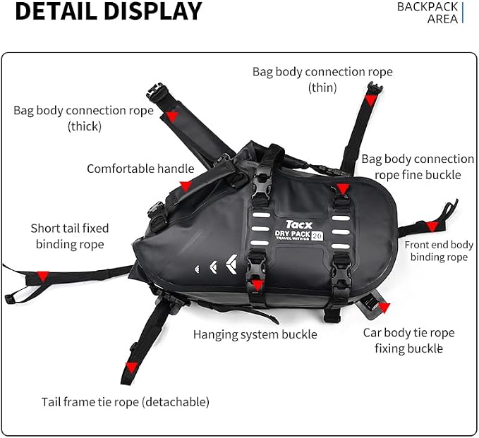 Motorcycle Saddle Bags Tail Bag, 20L Roll-top Waterproof Motor Detachable Side - Image 5