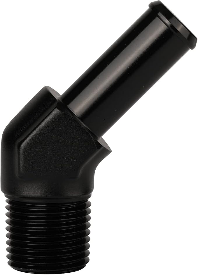 3/8 NPT Male to 1/2" Hose Barb Fitting Adapter 45 Degree Elbow Aluminum Black - Image 3
