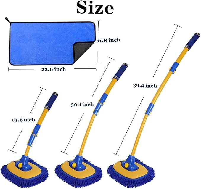 Car Wash Brush With Long Handle, Chenille Microfiber Mop Mitt, 1 Replacement - Image 3