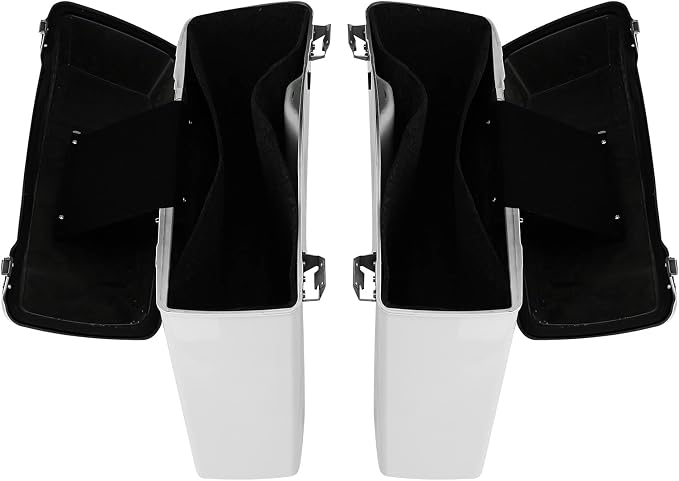 XFMT Motorcycle White Hard Saddlebags Saddle Bags Trunk W/Lids & Chrome Latches - Image 5