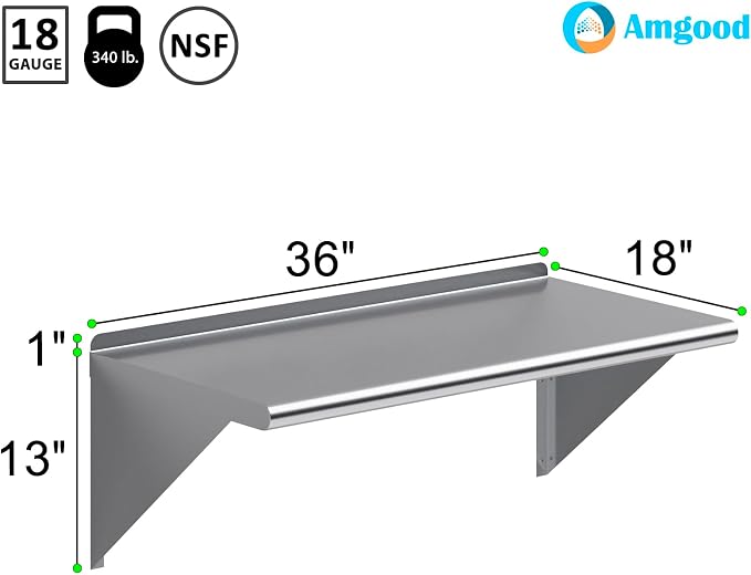 AmGood 36" Long X 18" Deep Stainless Steel Wall Shelf | NSF Certified | - Image 3