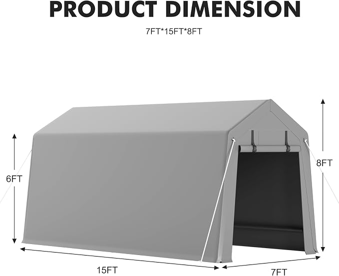 7 x 15 ft Carport Storage Shed, Portable Garage - Image 5