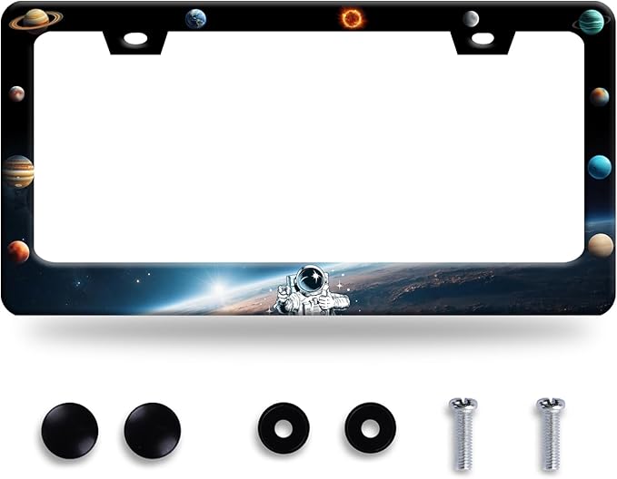 Planets License Plate Frame Funny Beautiful Space License Plate Stainless Steel by GORSNKYE