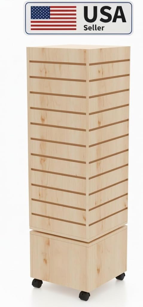 WISDOMFUR Rotating Slatwall Display Rack – 16"x16"x60" Maple Spinning Tower - Image 3