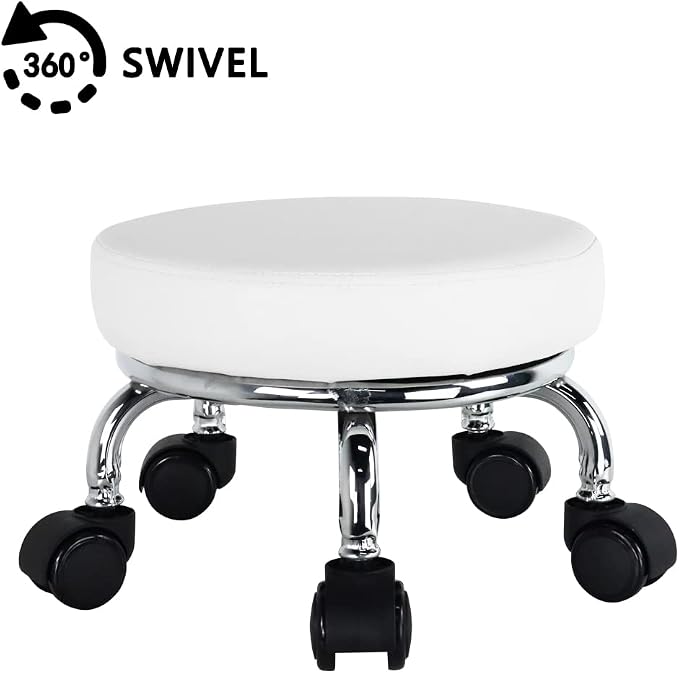 Modern Roller Seat PU Leather Low Round Rolling Stool 360 Swivel Small Stool - Image 4
