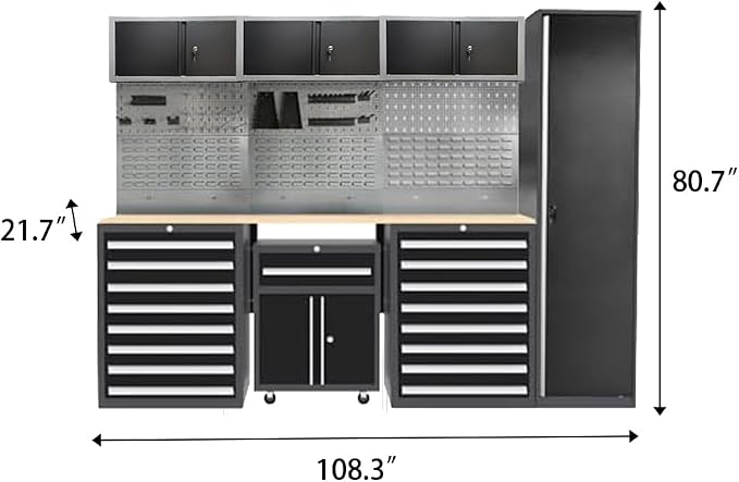 JZD Garage Workshop Storage Cabinet Set, Included Pegboard Back Panel, No Wall - Image 2