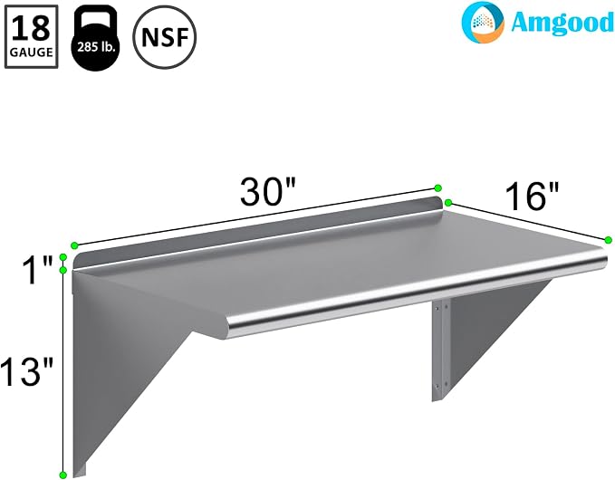 AmGood 30" Long X 16" Deep Stainless Steel Wall Shelf | NSF Certified | - Image 3