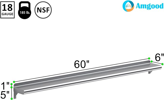 AmGood 60" Long X 6" Deep Stainless Steel Wall Shelf | NSF Certified | - Image 3