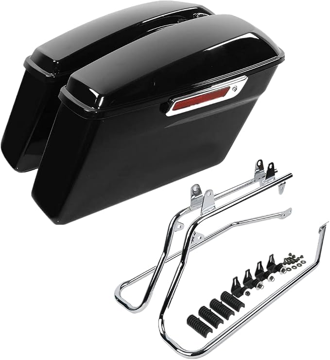 XFMT Vivid Black Motorcycle Saddlebags Hard Saddle Bags W/Chrome Conversion by XFMT