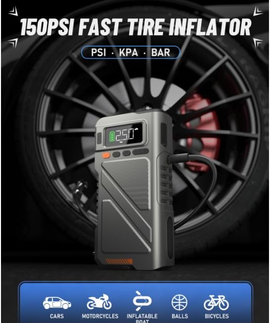 9000A Jump Starter with Air Compressor, Car Charger Portable Jump Box - Image 3