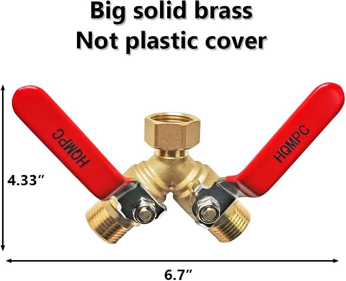 HQMPC Garden Hose Y Valve Hose Splitter Brass Hose Splitter - Image 3