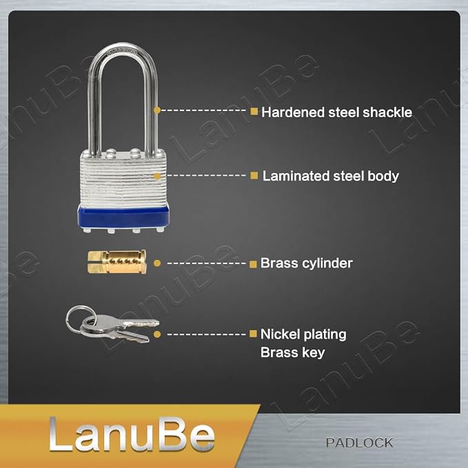 LanuBe Laminated Padlock 1-9/16inch Long Shackle 24 Pack Keyed Alike, Bulk Locks - Image 6