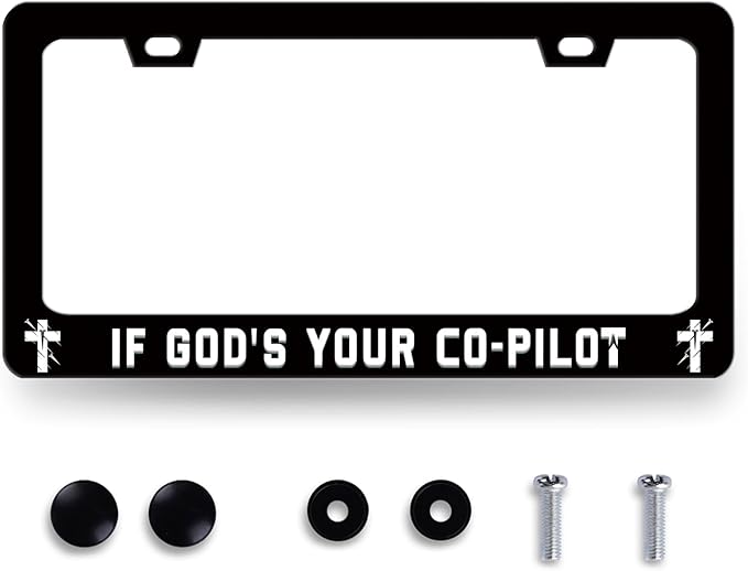 If God‘s Your Co-Pilot License Plate Frame Funny Jesus License Plate Stainless by RNKATIH