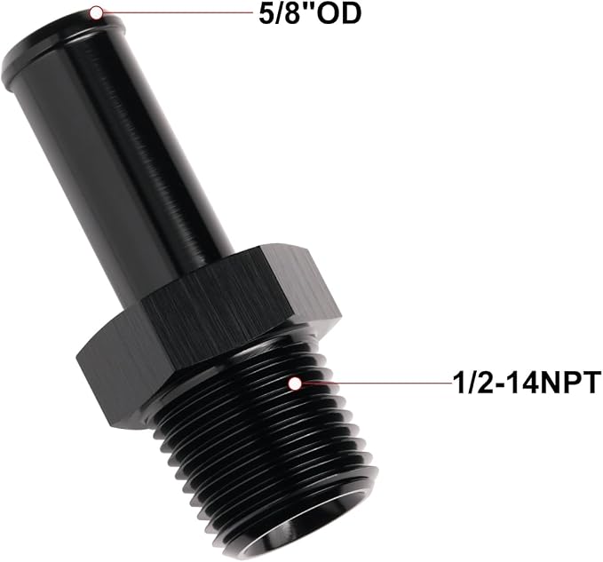 1/2 NPT Male to 5/8" Hose Barb Fitting Adapter Nipple Straight Aluminum Black - Image 2