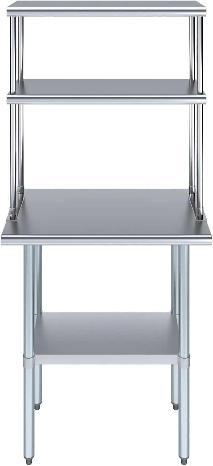 AmGood Stainless Steel Work Table Double Tier Overshelf | 18" x 30" Work Table - Image 2