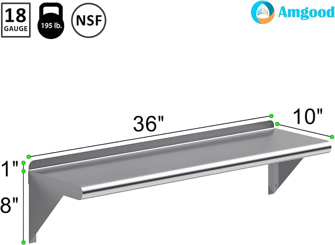 AmGood 36" Long X 10" Deep Stainless Steel Wall Shelf | NSF Certified | - Image 3