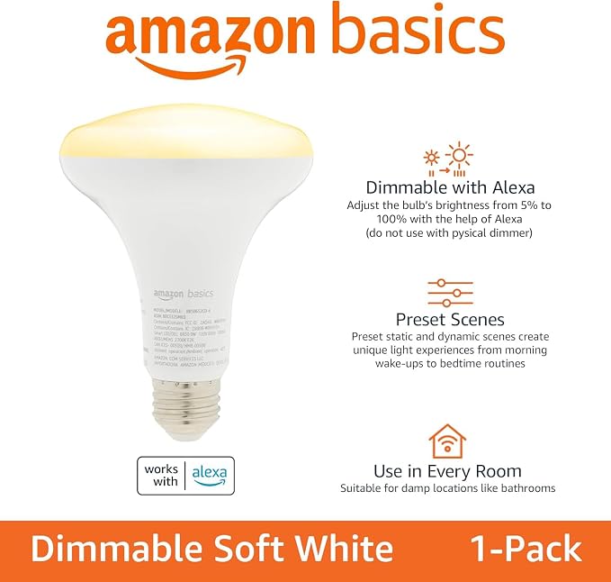 Amazon Basics Smart BR30 LED Light Bulb, Dimmable Soft White, Works - Image 2