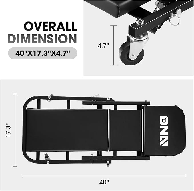 DNA MOTORING 40 Inches Folding 2 in 1 Rolling Z Creeper, Adjustable Roller - Image 4