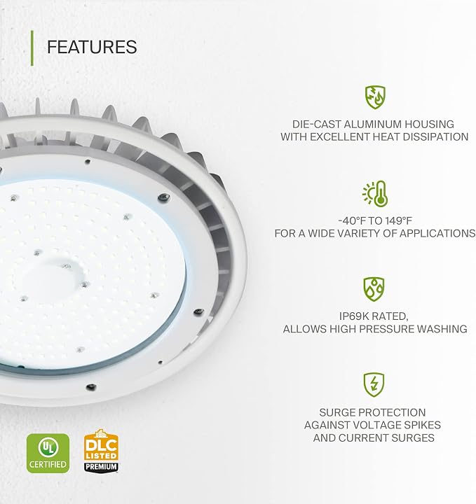 ASD LED High Bay UFO Light Fixture, Commercial Shop Lighting | Dimmable - Image 3