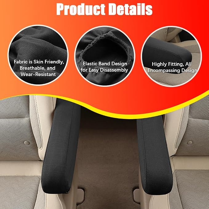 2PC Car Front Seat Armrest Covers, Universal Size Seat Arm Rest Cover, Flat - Image 3