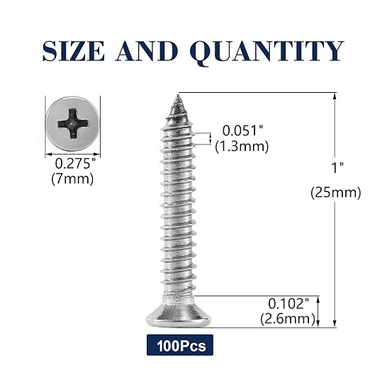 #6 x 1" Wood Screw 100Pcs 18-8 Stainless Steel Screws Flat Head Phillips Fast - Image 2