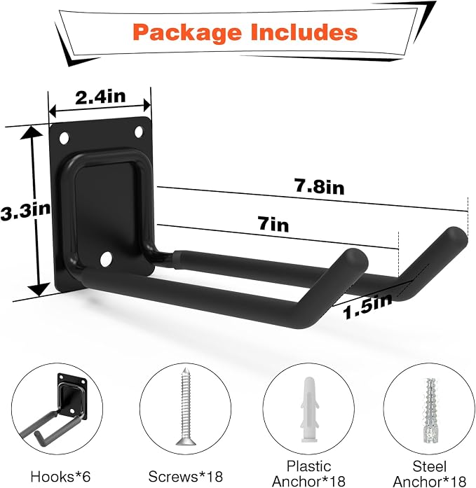 6 Packs 7.8inch Heavy Duty Garage Hooks, Garage Storage Organizer - Image 2