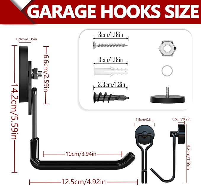 3-H Heavy Duty Magnet Garage Hooks 4 Pack, Extra Large Strong Magnetic Hooks - Image 3