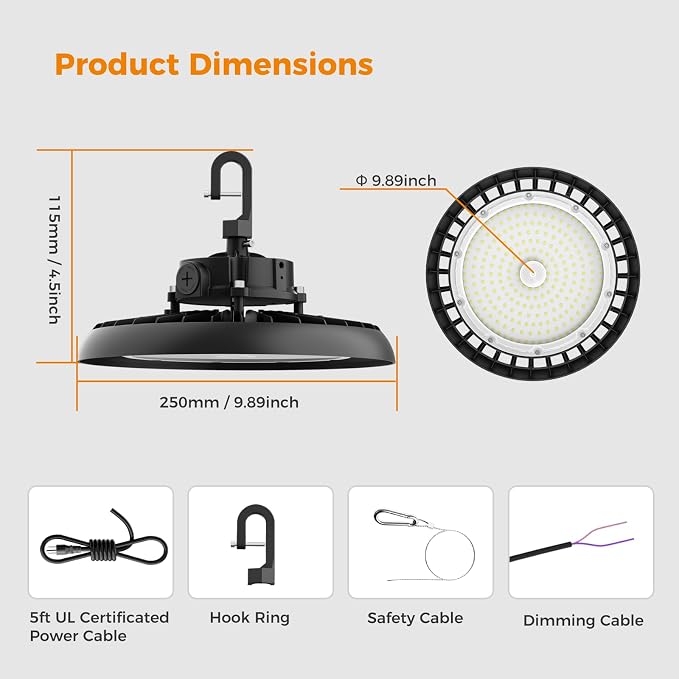 AIKVSXER LED High Bay Lights 180W UFO Shop Lights 32400LM 6000K Commercial Bay - Image 9