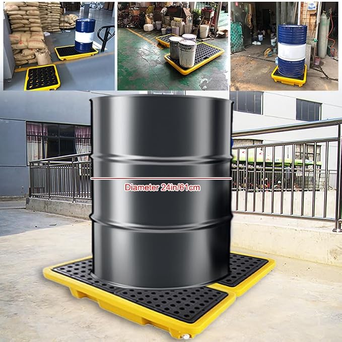 2 Drum Containment Spill Pallet, Polyethylene Low Profile Paint Bucket Tray - Image 3