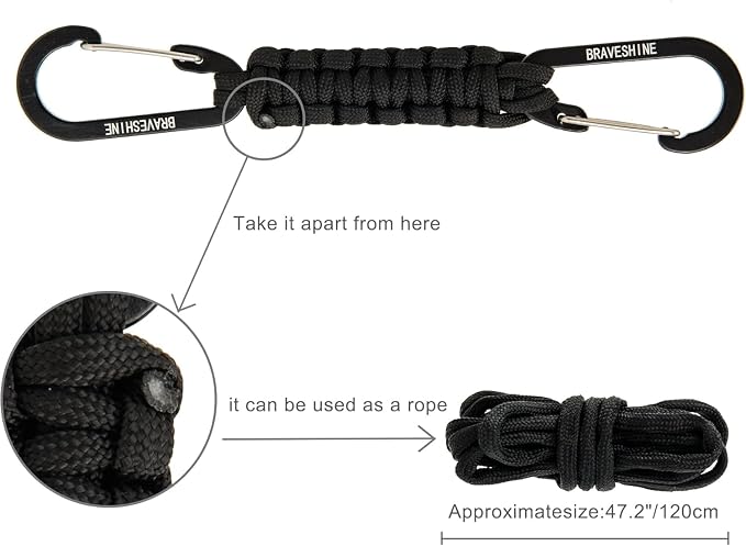 BRAVESHINE Paracord Keychain Carabiner Clip, D Ring Lanyard Hanger Stroller Hook - Image 2