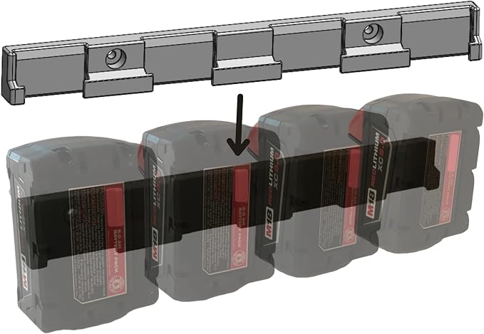 Milwaukee M18 Battery Holder | 4x 18V Battery Storage | Wall Mount | Grey ABS | - Image 5