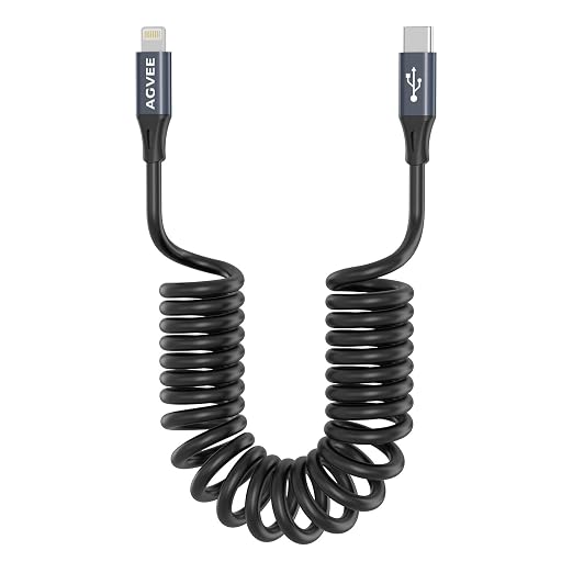 AGVEE 5ft Coiled Short USB-C to Lightning Charging Cable 30W PD Fast Charger by AGVEE