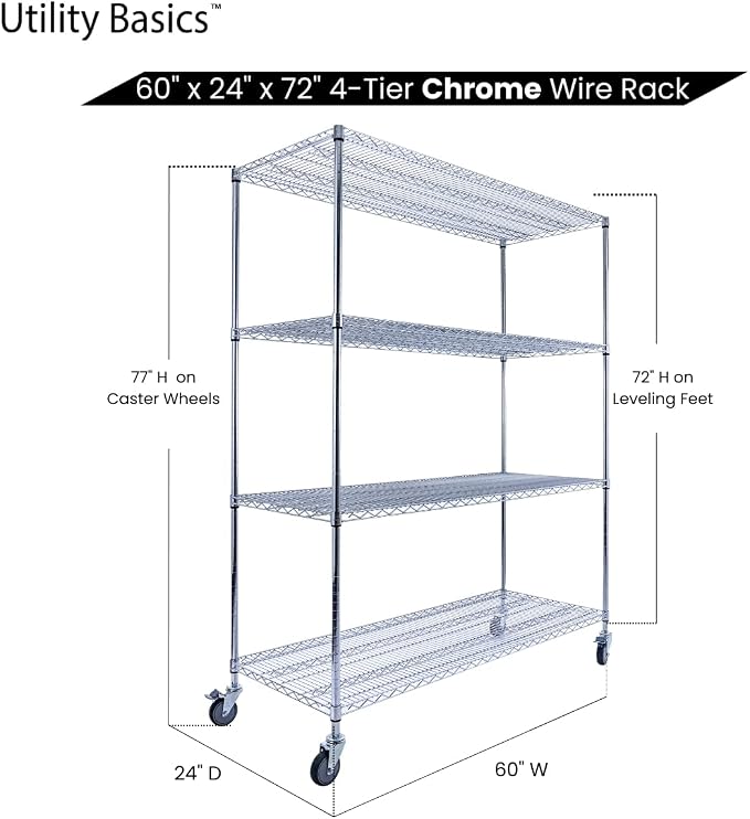 60"x24"x72" PREMIUM METAL STEEL 4-Tier Wire Shelving NSF 3200 LBS MAX Capacity - Image 7