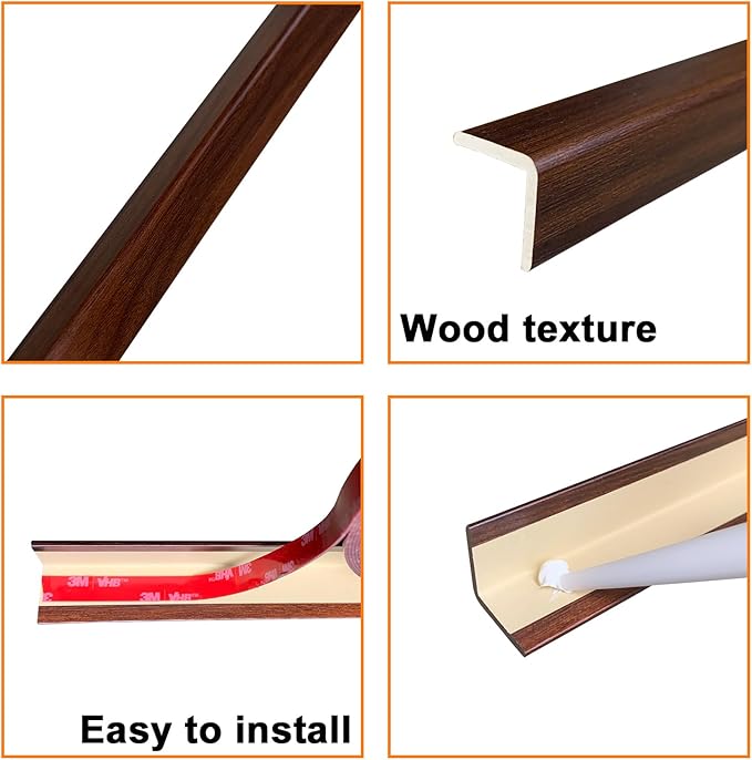 Wall Corner Protector 3PCS 45" Corner Molding Trim Walnut Wood Grain Corner - Image 6