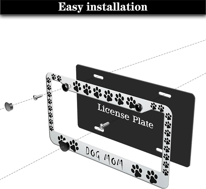 Fun License Plate Frame Cover Black and White License Plate Frames Dog Mom Dog - Image 7