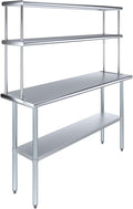 Amgood Stainless Steel Work Table Double Tier Overshelf | Metal Kitchen Prep by AmGood