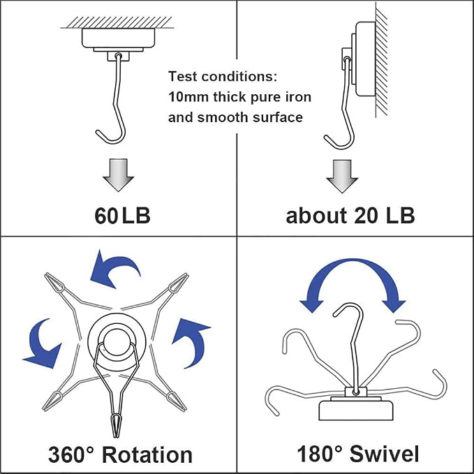 DIYMAG Swivel Swing Magnetic Hooks, Strong Heavy Duty Neodymium Magnet Hooks - Image 6