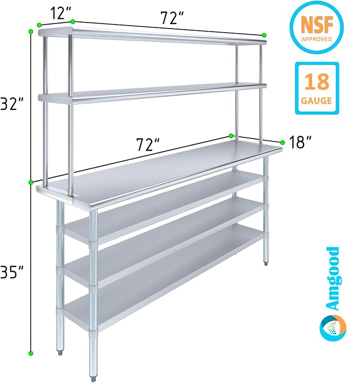 Amgood 18" x 72" Stainless Steel Work Table - Image 3