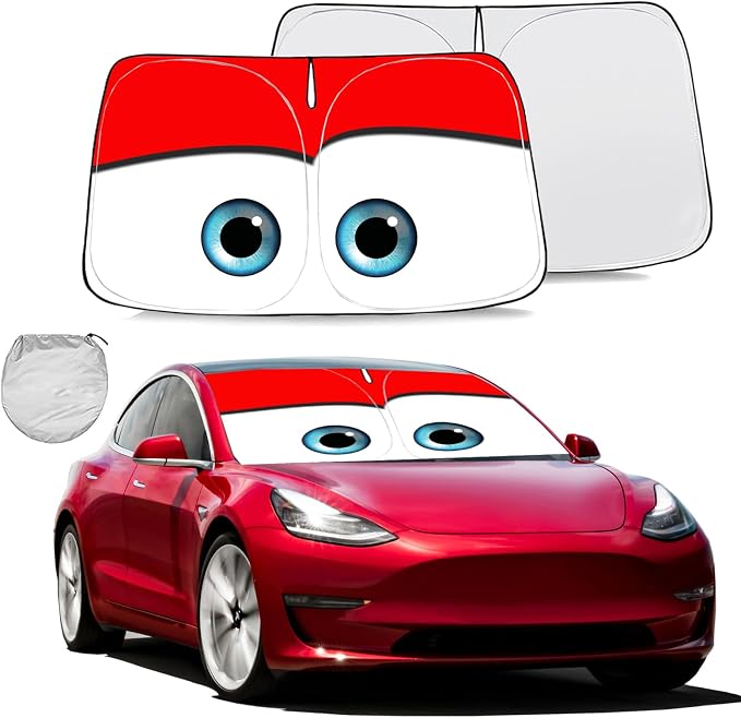 Gven Sunshade for Tesla Model Y Accessories 2025 Funny Eyes Windshield Sun by Gven